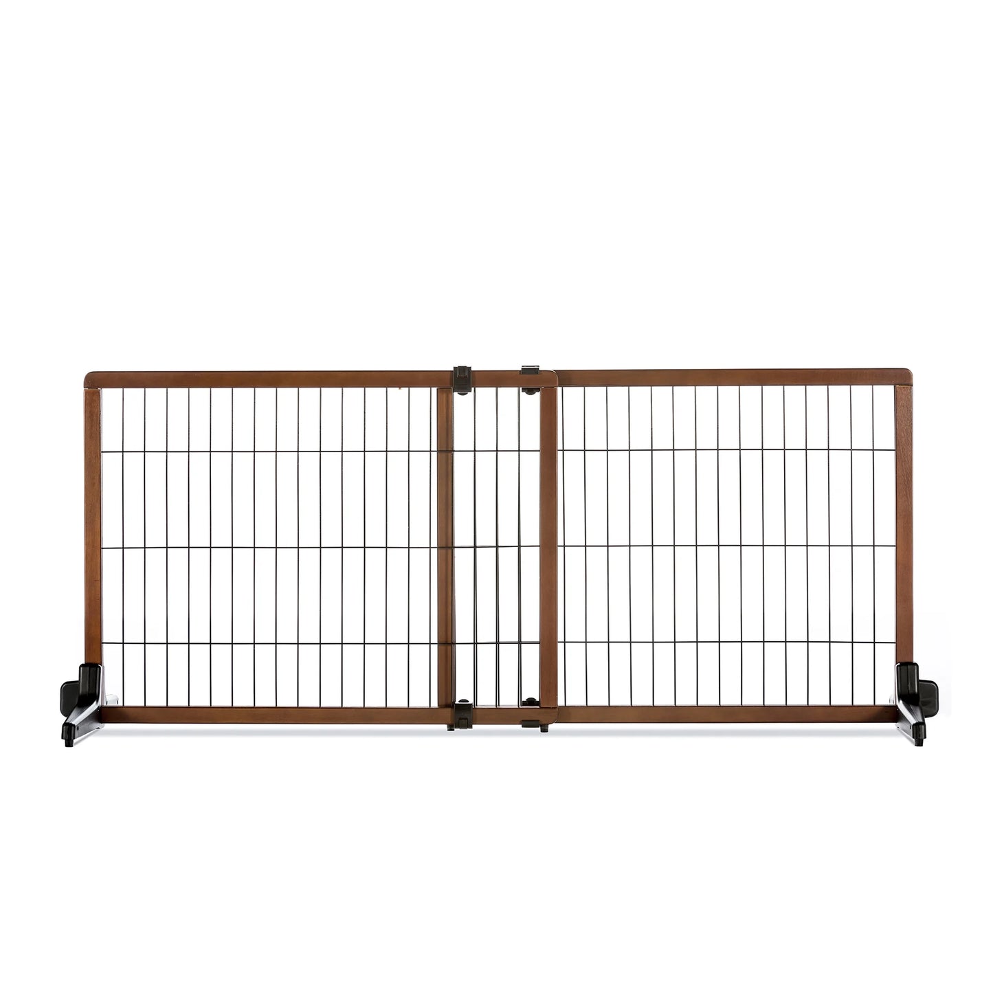 , 41" - 70"L X 28"H Adjustable Freestanding Pet Gate, Premium Wood, Brown