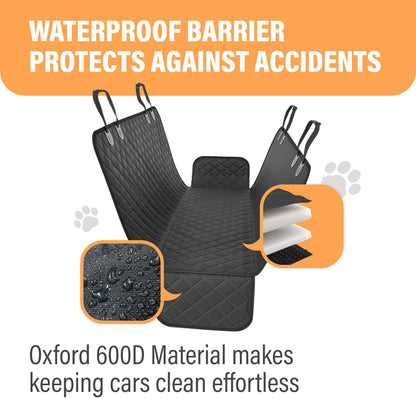 Black Standard Dog Car Hammock Back Seat Cover, Waterproof Backseat Cover Protector for Truck Bench Rear of Sedans or Suvs, Essential Pet Supplies Vacuum or Wipe Clean, Machine Washable