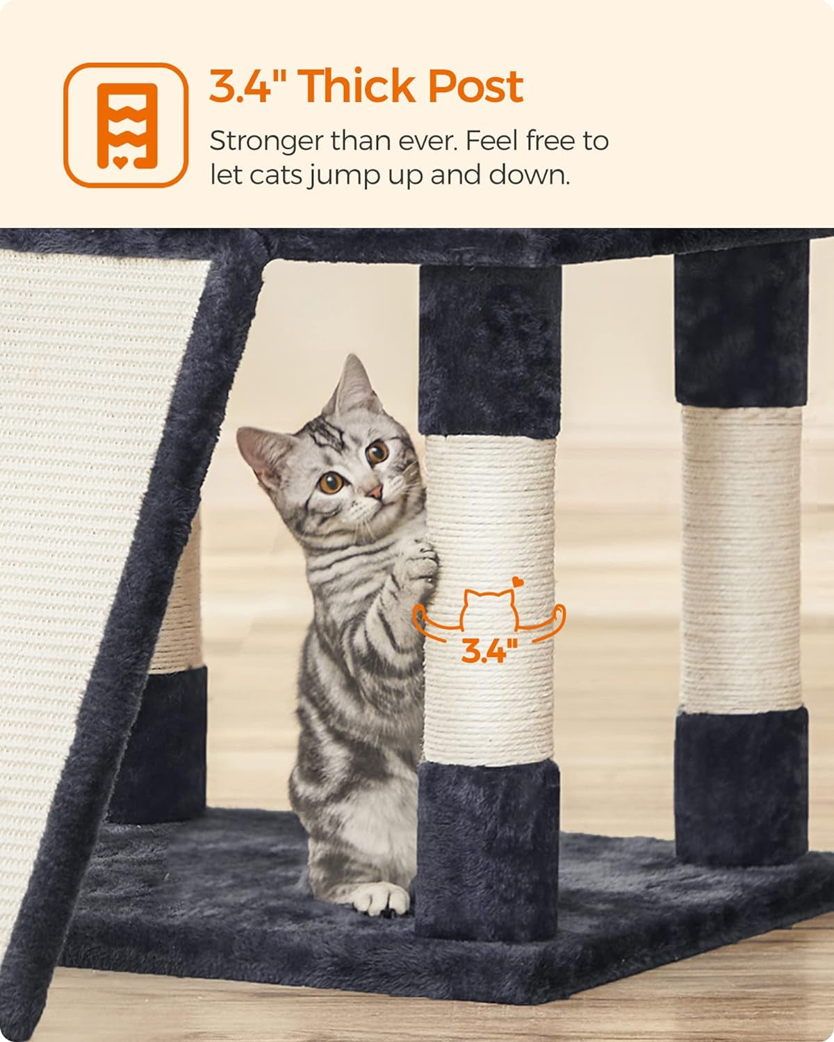 Deluxe 67-Inch Multi-Level Cat Tree for Large Cats - Cozy Perches & Fun Features in Smoky Gray