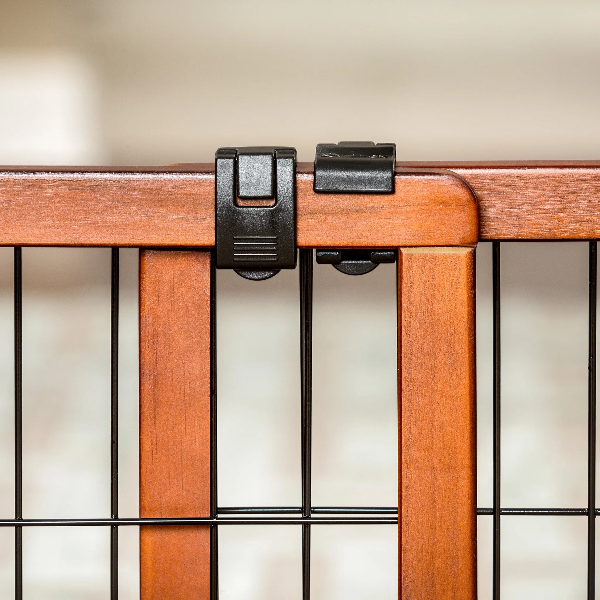 , 41" - 70"L X 28"H Adjustable Freestanding Pet Gate, Premium Wood, Brown