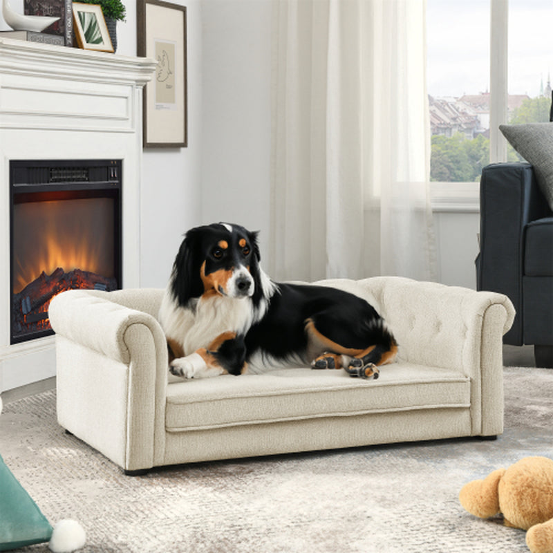Luxurious Beige Rectangular Pet Sofa for Medium to Large Dogs - Stylish Comfort for Your Furry Friend