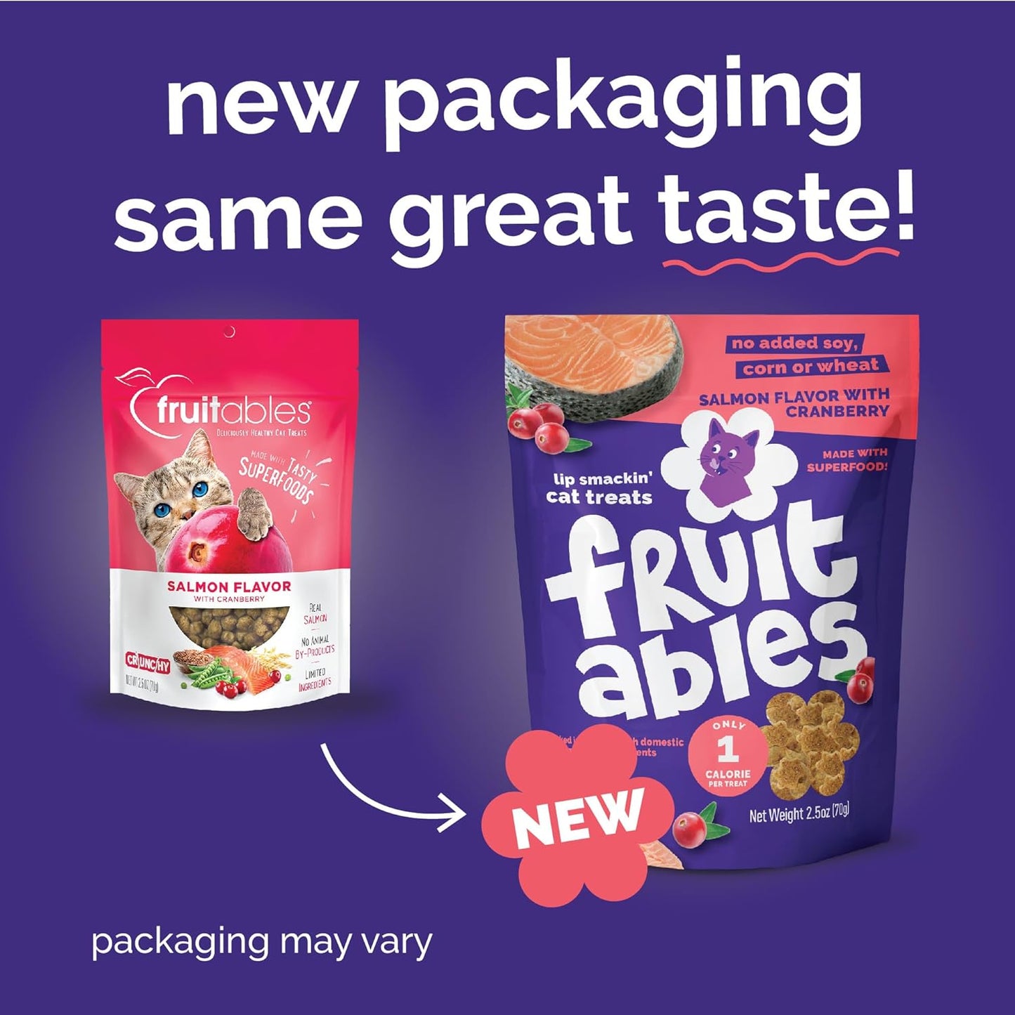 Cat Crunchy Treats for Cats – Healthy Low Calorie Packed with Protein – No Wheat, Corn or Soy – Made with Real Salmon with Cranberry – 2.5 Ounces