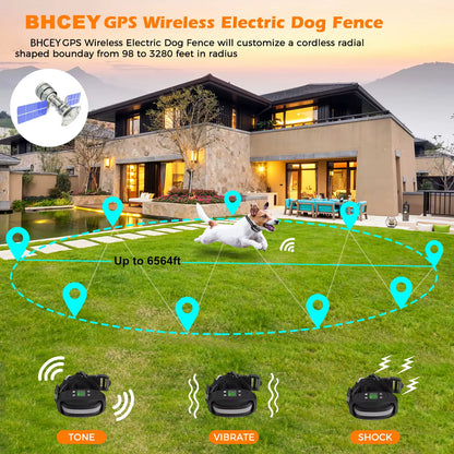 GPS Wireless Dog Fence, Electric Dog Fence Pet Containment System, Large Signal Range up to 6560Ft,