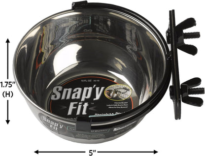 Snap'Y Fit Stainless Steel Food or Water Bowl, Holds 10 Ounces, Mounts to Wire Crates, No-Tip Design, Rust-Resistant, for Small Dogs and Cats