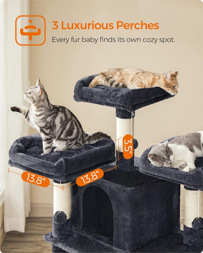 Deluxe 67-Inch Multi-Level Cat Tree for Large Cats - Cozy Perches & Fun Features in Smoky Gray