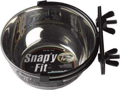 Snap'Y Fit Stainless Steel Food or Water Bowl, Holds 10 Ounces, Mounts to Wire Crates, No-Tip Design, Rust-Resistant, for Small Dogs and Cats