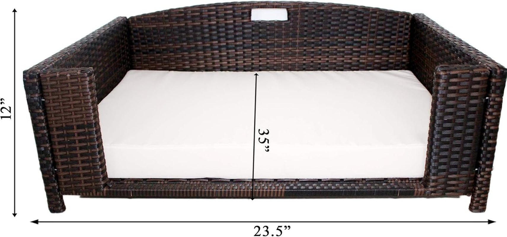 Rectangular Rattan/Wicker Pet Bed, Metal Frame Indoor/Outdoor Furniture Pet Sofa/Couch for Dogs & Cats, Woven Rattan Dog Bed Water Resistant, Machine Washable Cushion Cover-Medium