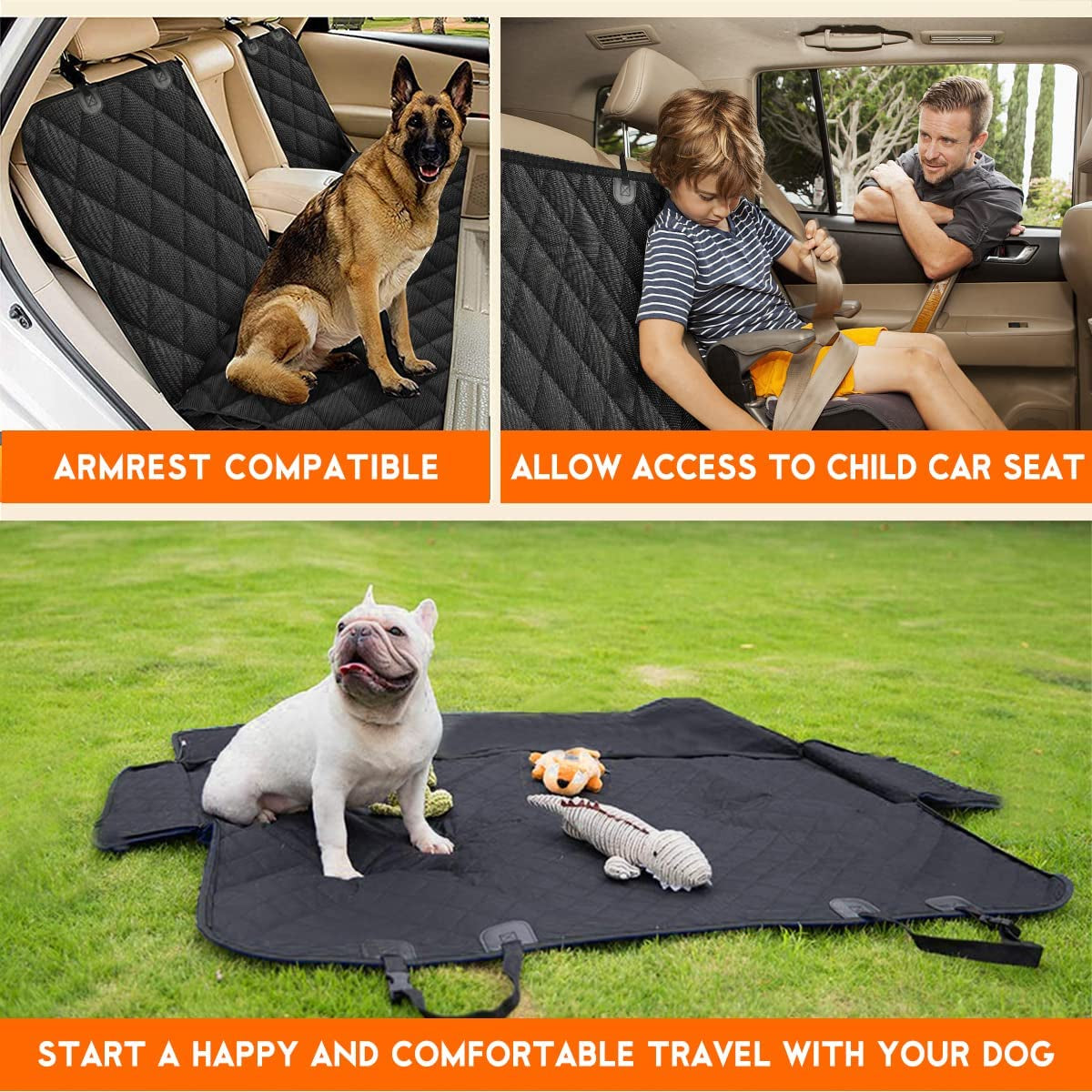 Ultimate Dog Car Seat Cover - Waterproof Back Seat Protector for Dogs & Kids - Non-Slip & Universal Fit for Cars, Trucks, SUVs - Black