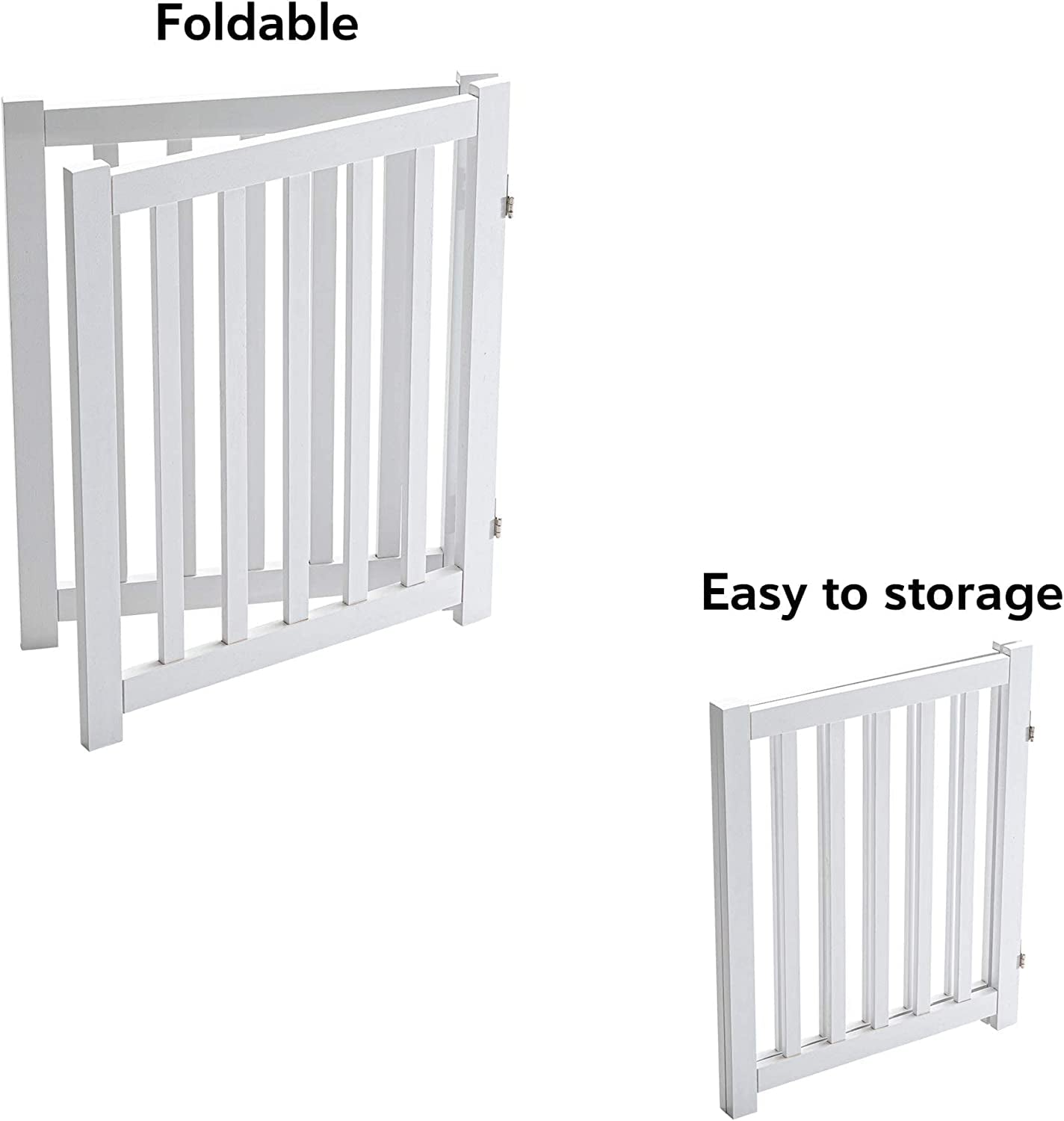 2-Panel Wooden Free Standing Foldable Dog Gate Indoor – Solid Hardwood 24" High, Step-Over Safety Pet Gate for Doorways, Stairs & Small Spaces - Indoor Use, White