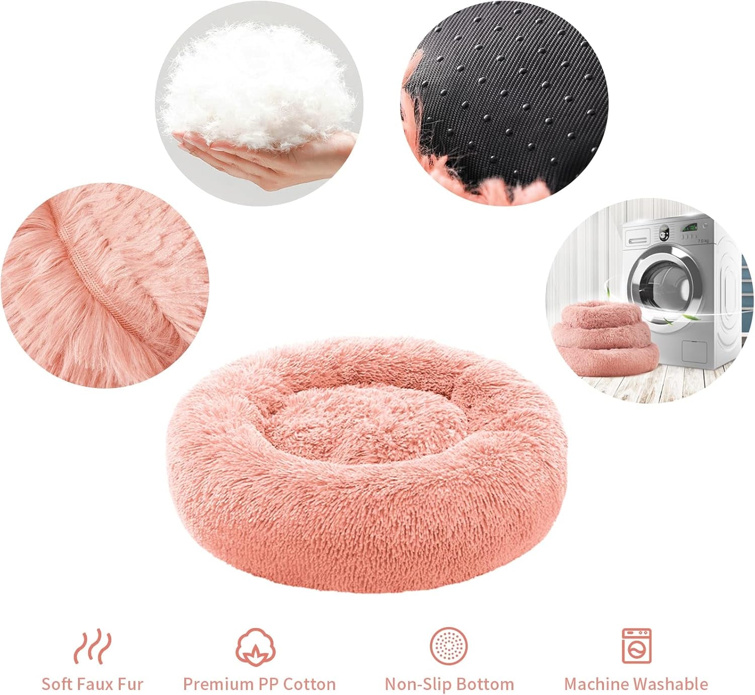 Calming Dog & Cat Bed - Anti-Anxiety Donut Design, Machine Washable, 20X20Inch Pink