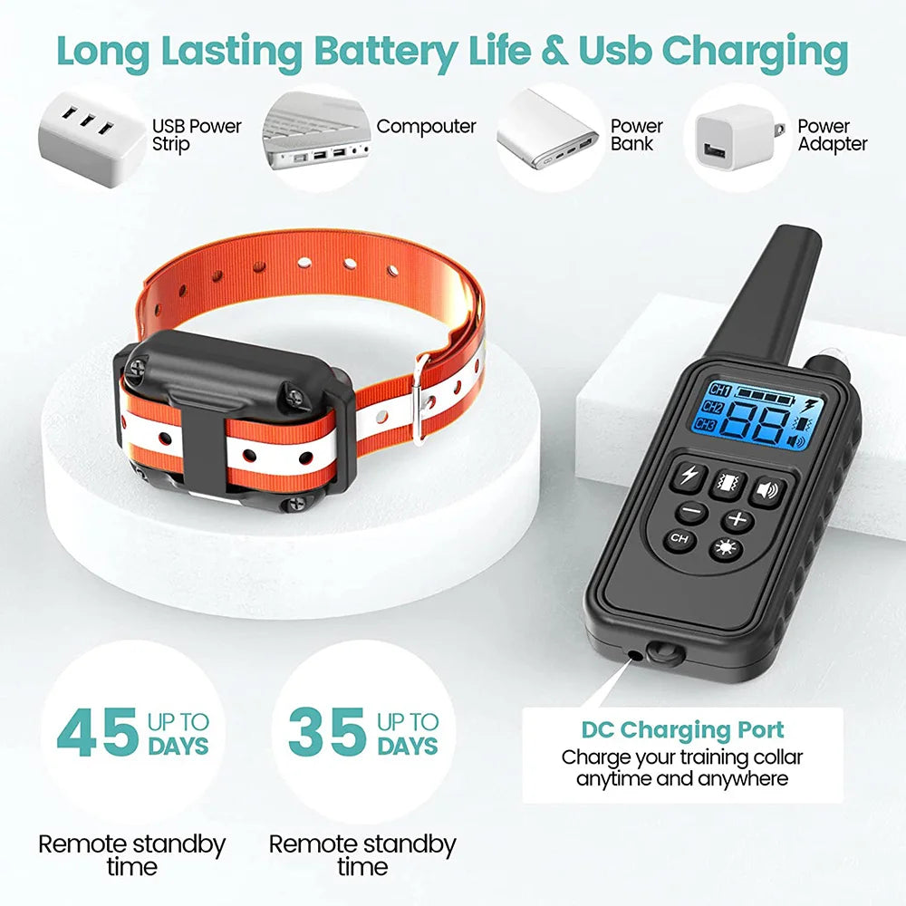 Revolutionary Electric Dog Training Collar - Rechargeable, Waterproof Anti-Bark Device with Remote Control for All Breeds