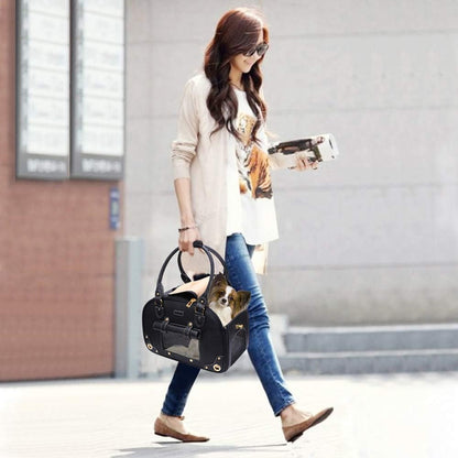 Dog Carrier Purse, Pet Carrier, Foldable Waterproof Premium PU Leather Pet Travel Portable Bag Carrier for Cat and Small Dog Home & Outdoor Small Black