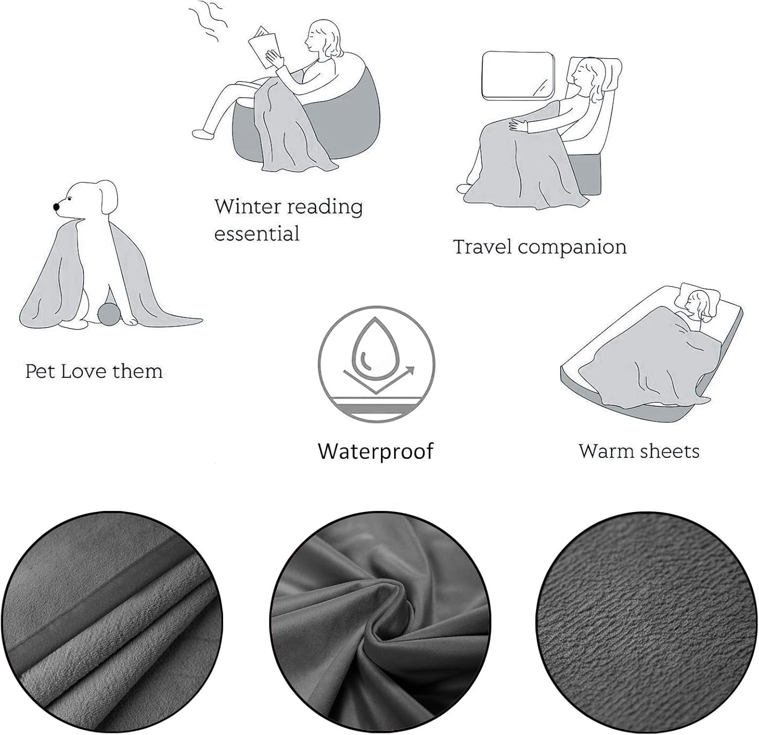 Luxurious Reversible Waterproof Velvet Pet Bed Blanket - Super Soft Comfort for Dogs & Cats (40x60 Inches, Light Grey+Grey)