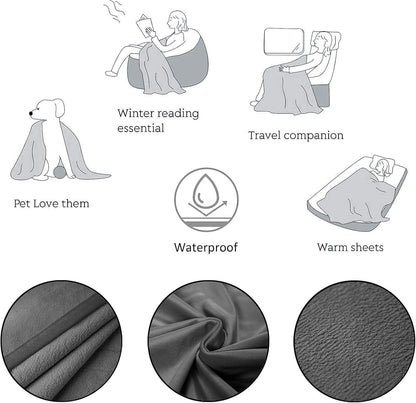 Luxurious Reversible Waterproof Velvet Pet Bed Blanket - Super Soft Comfort for Dogs & Cats (40x60 Inches, Light Grey+Grey)
