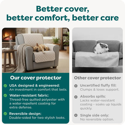 Water-Resistant Sofa Cover for Dogs & Cats, Reversible Couch Protector with Secure Straps and Pinsonic Quilted Fabric, Machine Washable Couch Cover, Large Sofa, Gray Mist