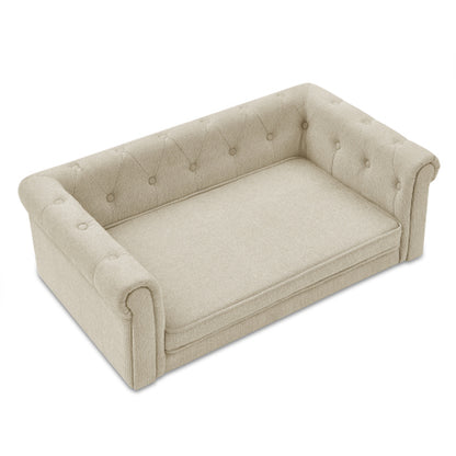 Luxurious Beige Rectangular Pet Sofa for Medium to Large Dogs - Stylish Comfort for Your Furry Friend