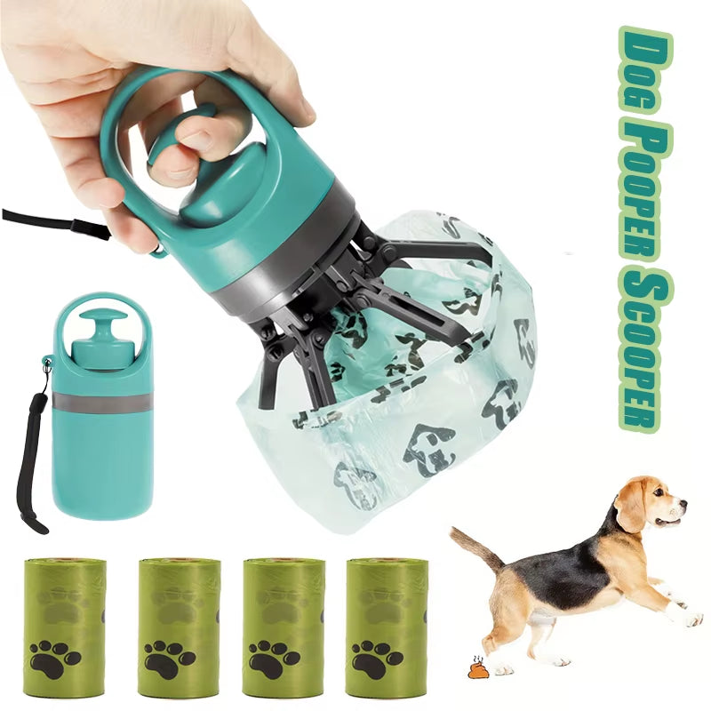 Portable Dog Pooper Scooper Outdoor Pet Waste Pick-Up Cleaner Built-In Garbage Bag Handheld Pet Poop Grabber No Touch Design