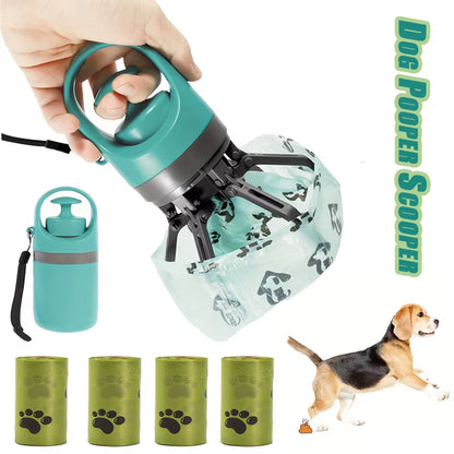 Portable Dog Pooper Scooper Outdoor Pet Waste Pick-Up Cleaner Built-In Garbage Bag Handheld Pet Poop Grabber No Touch Design