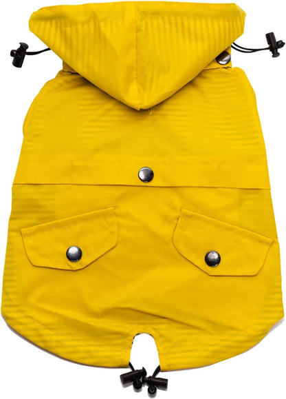 Stylish Yellow Dog Raincoat with Reflective Buttons, Adjustable Drawstring, and Removable Hood - Weather Resistant & Functional for All Breeds (Medium)