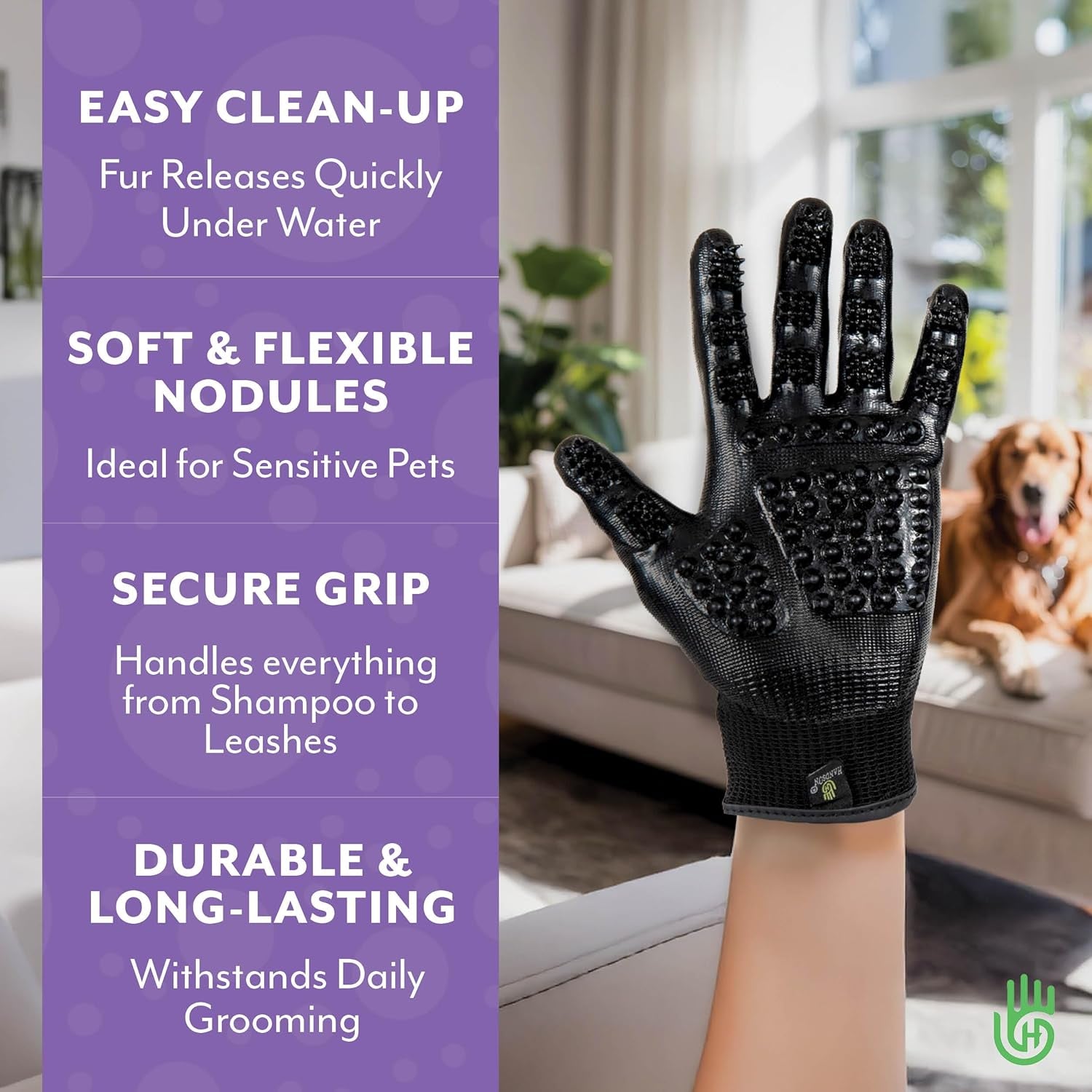 Pet Grooming Gloves - Patented #1 Ranked, Award Winning Shedding, Bathing, & Hair Remover Gloves - Gentle Brush for Cats, Dogs, and Horses (Grey, Large)