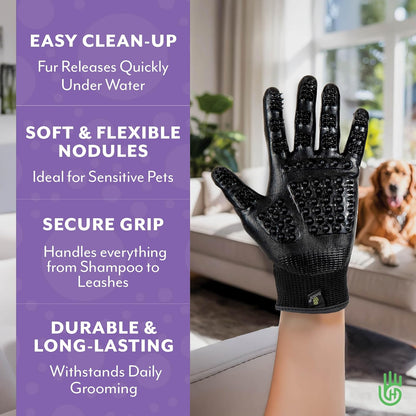 Pet Grooming Gloves - Patented #1 Ranked, Award Winning Shedding, Bathing, & Hair Remover Gloves - Gentle Brush for Cats, Dogs, and Horses (Grey, Large)